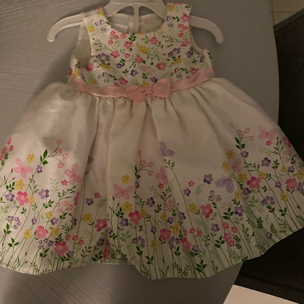 Floral dress pink, purple with pink bow